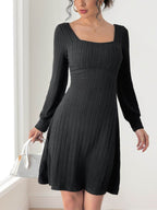 Perfee Butterfly Square Neck Long Sleeve Dress - Delanoir