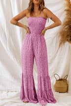 Smocked Printed Wide Strap Jumpsuit - Delanoir