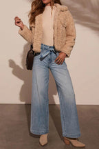 Tied Wide Leg Jeans with Pockets - Delanoir