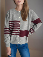 Striped Color Block Round Neck Cardigan - Delanoir