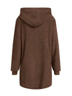 Fuzzy Pocketed Zip Up Long Sleeve Hooded Jacket - Delanoir