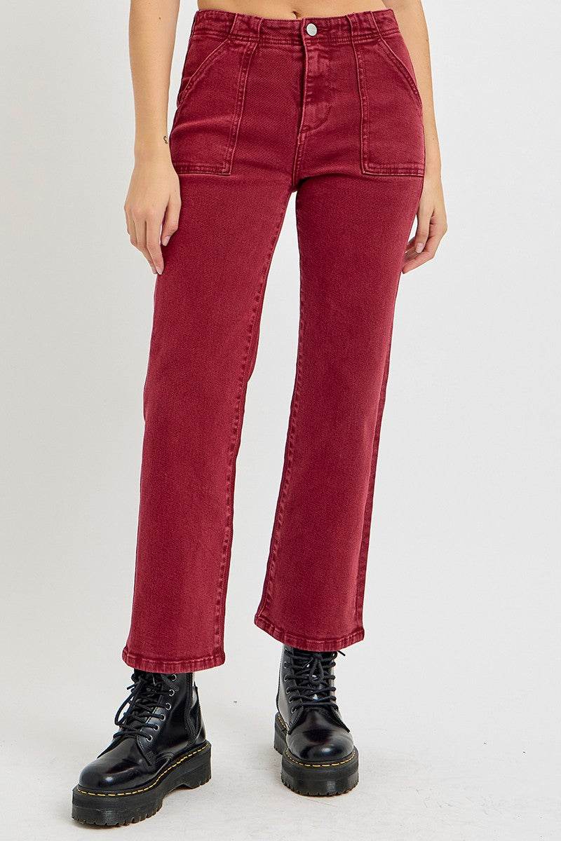 RISEN Full Size High Rise Straight Jeans with Patch Pockets - Delanoir