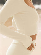 Scoop Neck Long Sleeve Top and Shorts Set - Delanoir