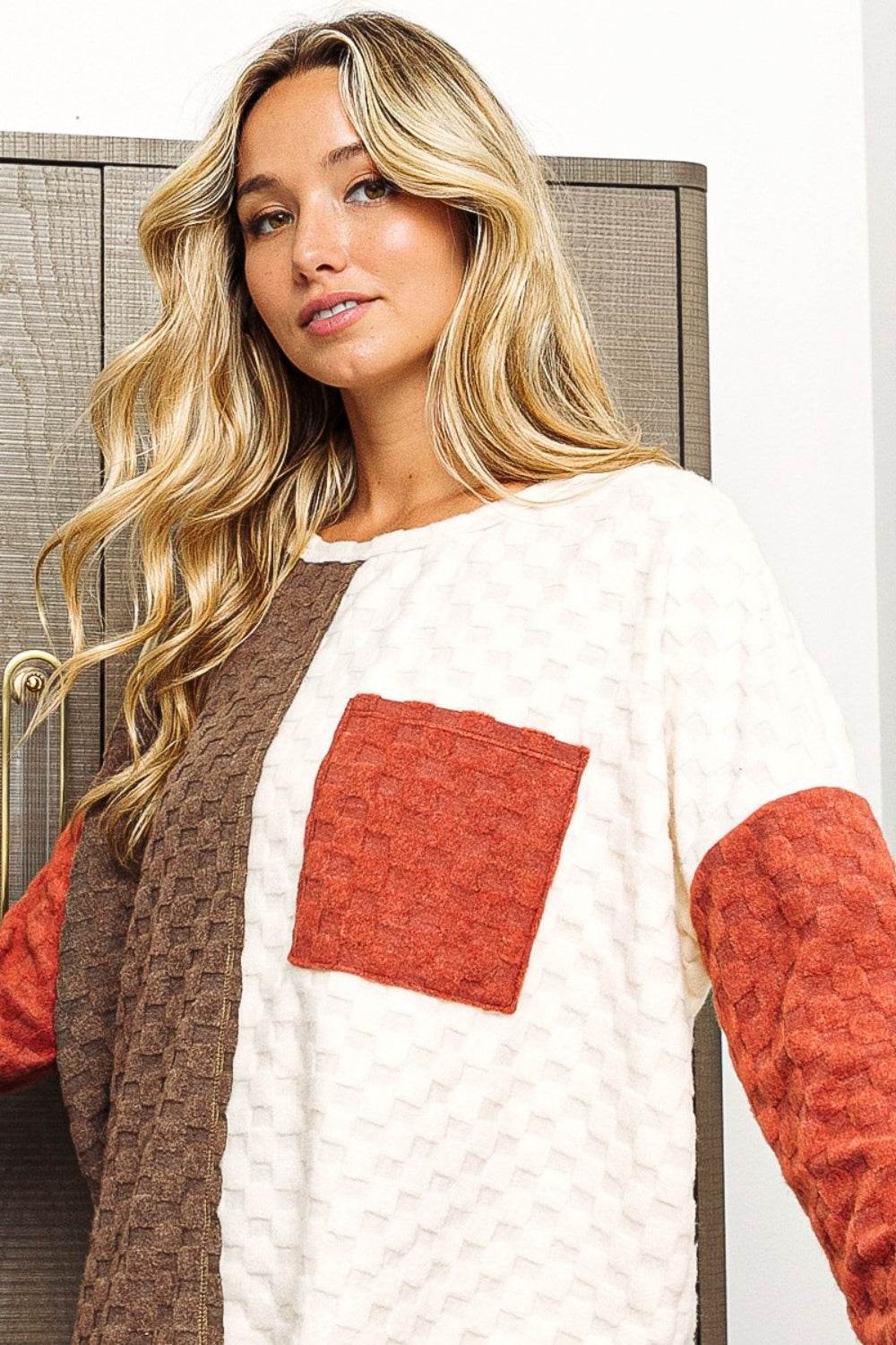 BiBi Color Block Brushed Checker Top - Delanoir