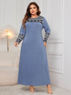 Honey Plus Size Printed Round Neck Long Sleeve Dress - Delanoir