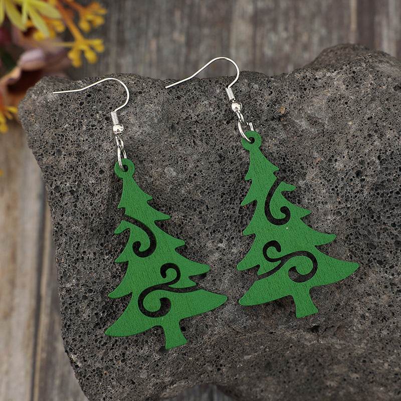 Christmas Tree Wooden Earrings - Delanoir