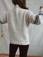 Geometric Mock Neck Dropped Shoulder Sweater - Delanoir