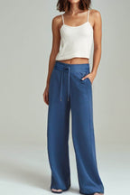 Drawstring Elastic Waist Straight Leg Pants - Delanoir