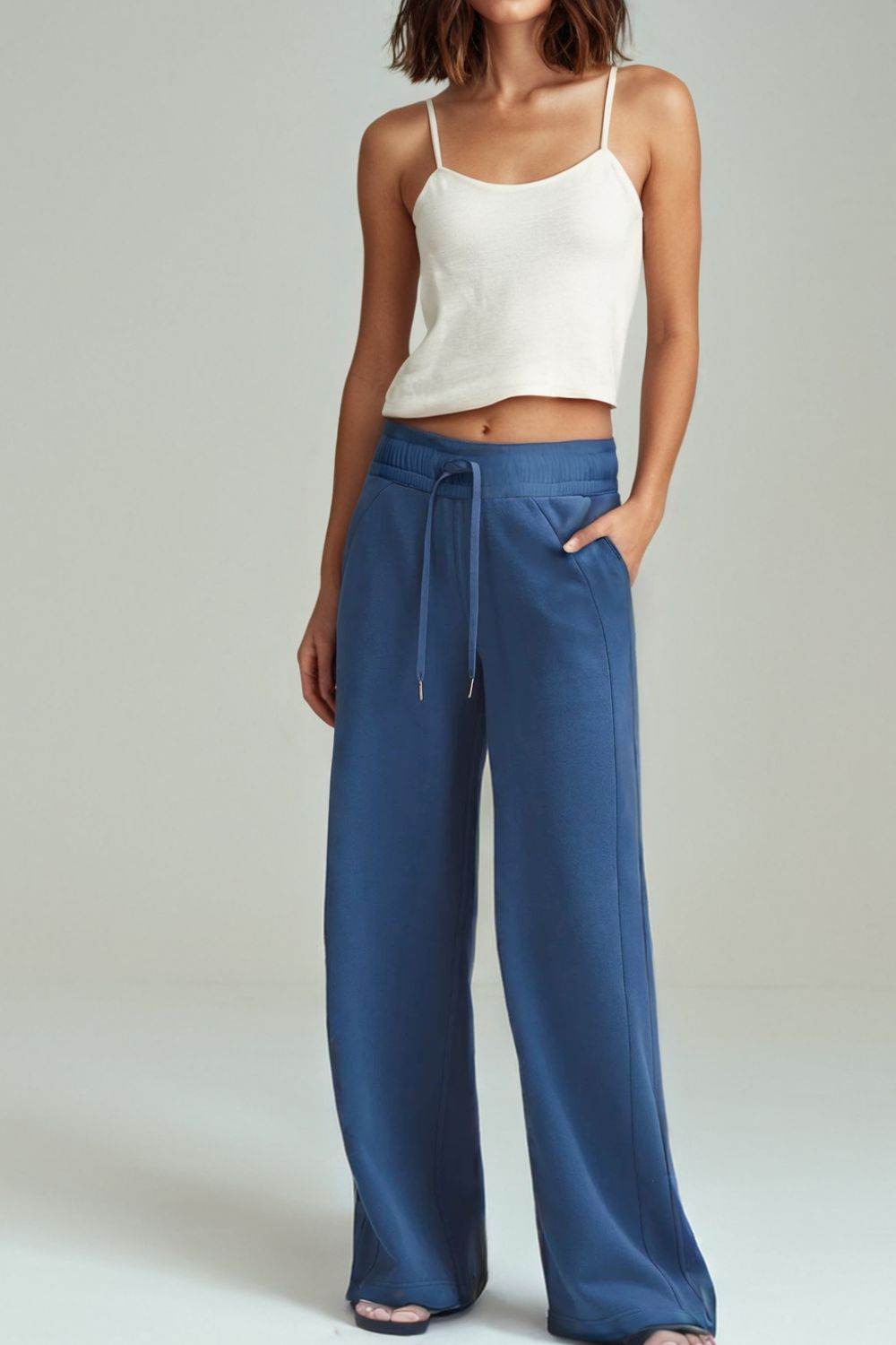 Drawstring Elastic Waist Straight Leg Pants - Delanoir