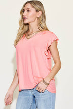 Basic Bae Full Size Bamboo Notched Ruffled Short Sleeve T-Shirt - Delanoir