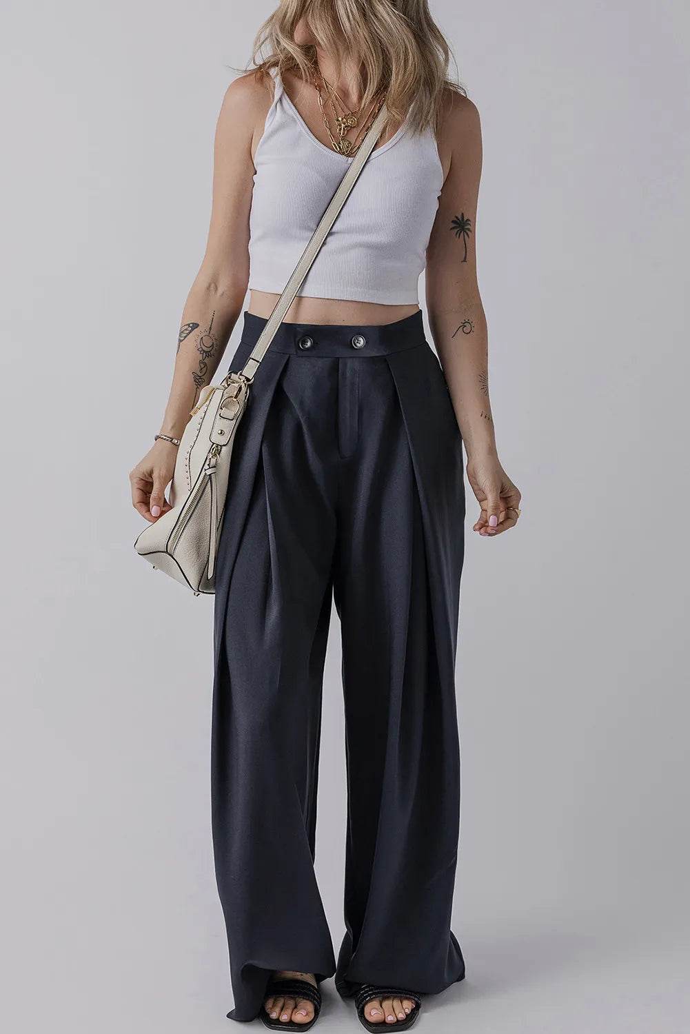 Wide Leg Pants with Pockets - Delanoir