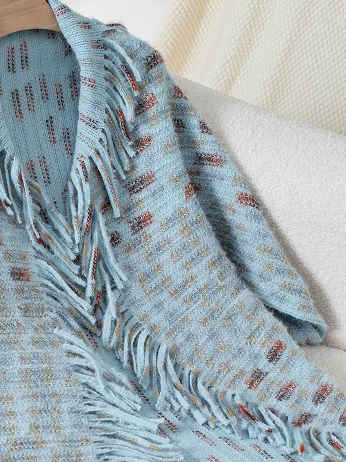 Fringe Open Front Half Sleeve Poncho - Delanoir