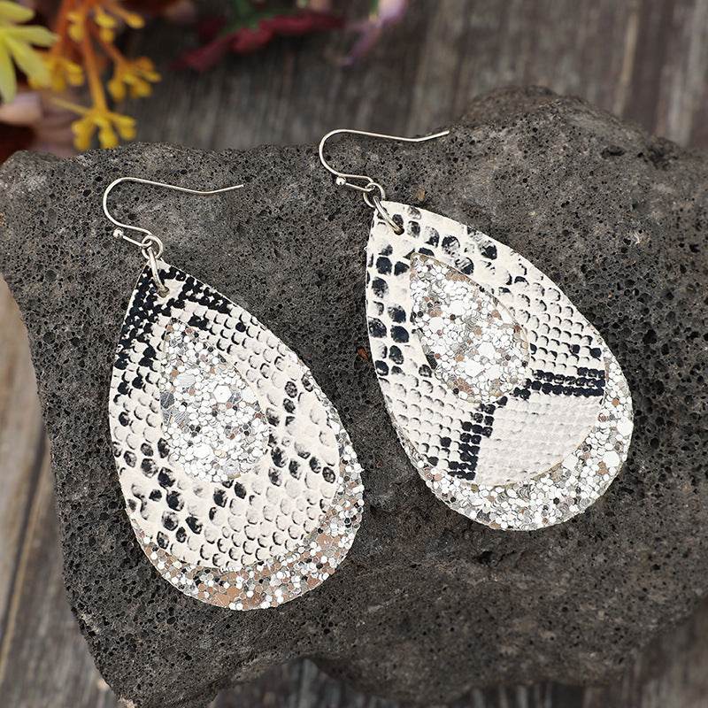 PU Leather Sequin Teardrop Earrings - Delanoir