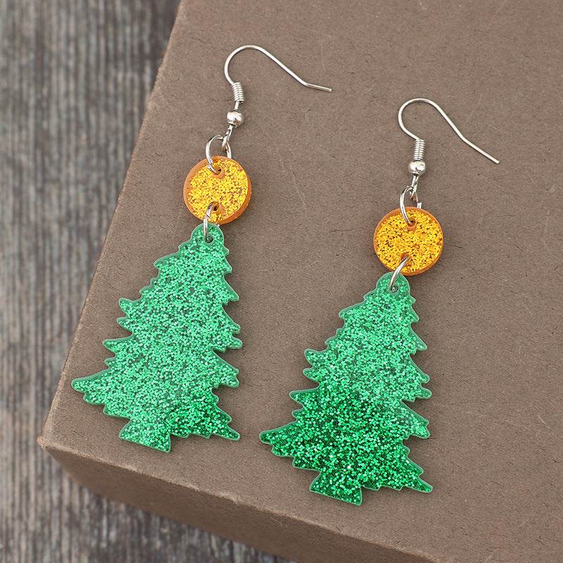 Glitter Acrylic Tree Shape Earrings - Delanoir