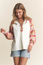 J.NNA Plaid Contrast Button Down Henley Top - Delanoir