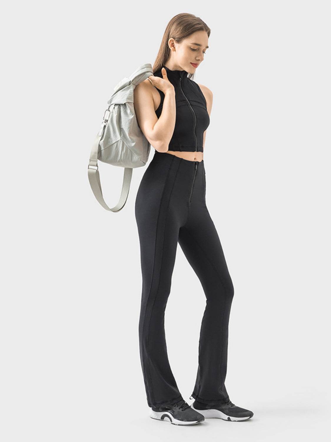 Millennia Zipper Detail High Waist Active Pants - Delanoir