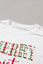 MERRY CHRISTMAS Round Neck Top and Plaid Pants Set - Delanoir