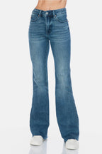 Judy Blue Full Size Tummy Control Cut Hem Flare Jeans - Delanoir