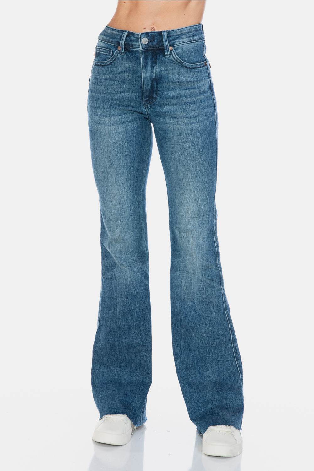 Judy Blue Full Size Tummy Control Cut Hem Flare Jeans - Delanoir
