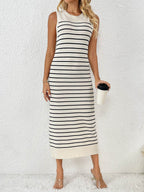 Round Neck Sleeve Midi Knit Dress - Delanoir