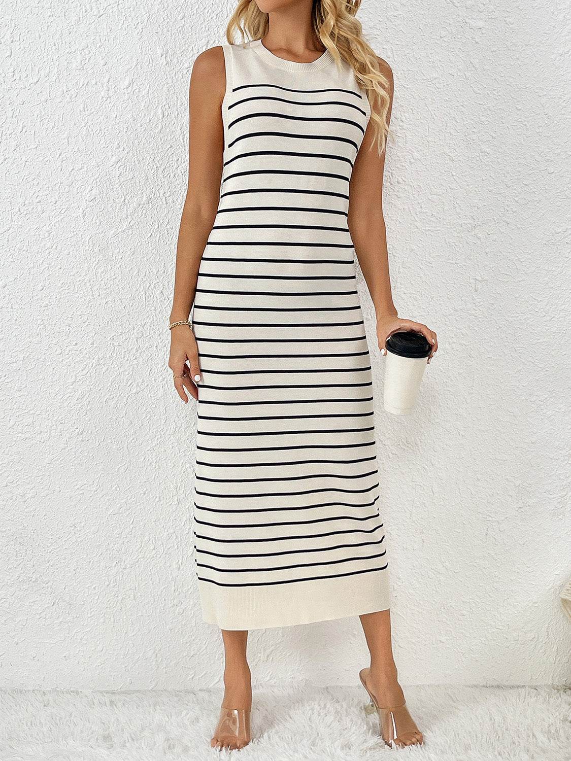 Round Neck Sleeve Midi Knit Dress - Delanoir