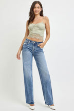 RISEN Full Size High Rise Straight Leg Jeans with Pockets - Delanoir
