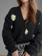 Daisy Button Up V-Neck Cardigan - Delanoir
