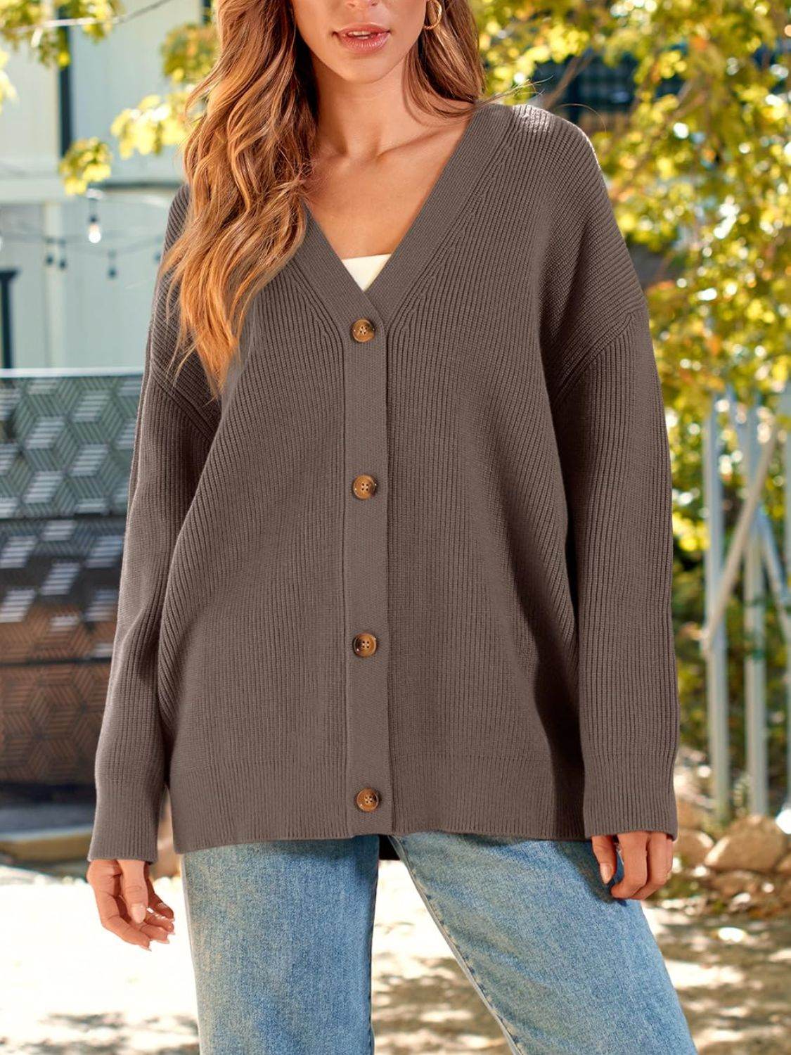 Button Down Long Sleeve Cardigan - Delanoir