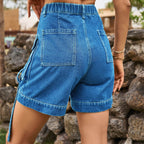 High Waist Denim Cargo Shorts - Delanoir