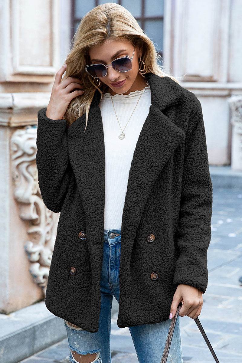 Ivy Lane Full Size Lapel Collar Sherpa Coat - Delanoir