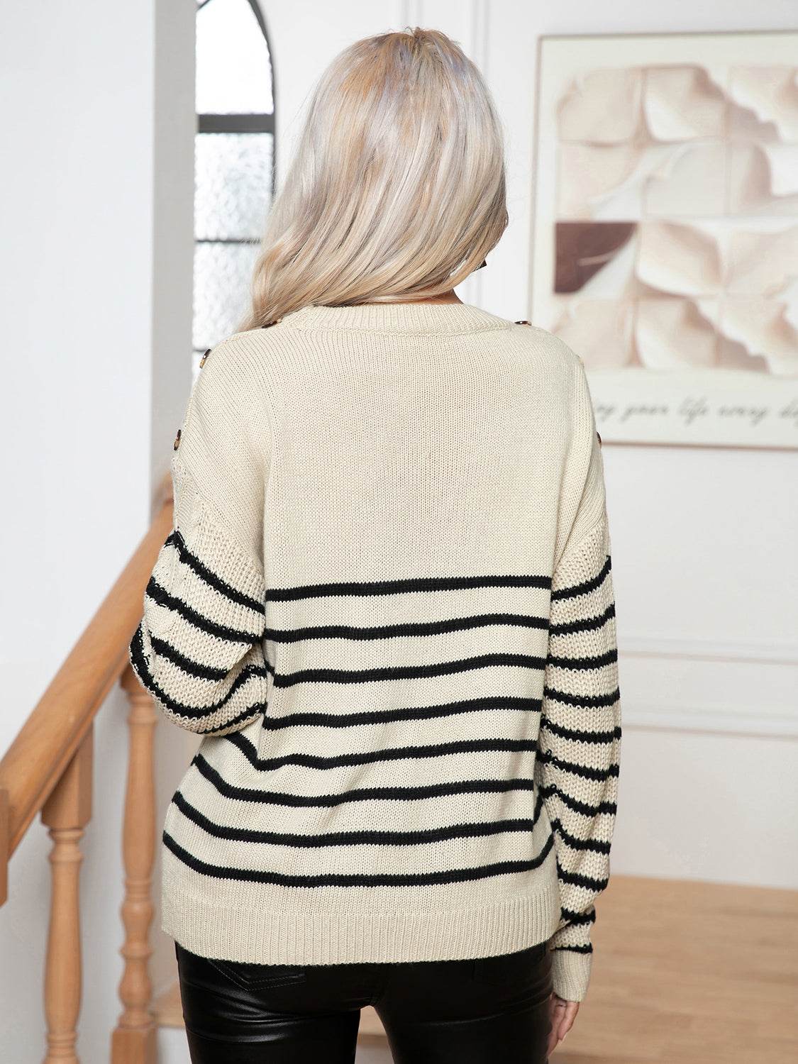 Striped Round Neck Cable-Knit Sweater - Delanoir