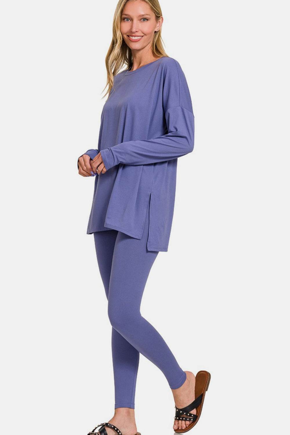 Zenana Full Size Brushed Microfiber Top and Leggings Lounge Set - Delanoir