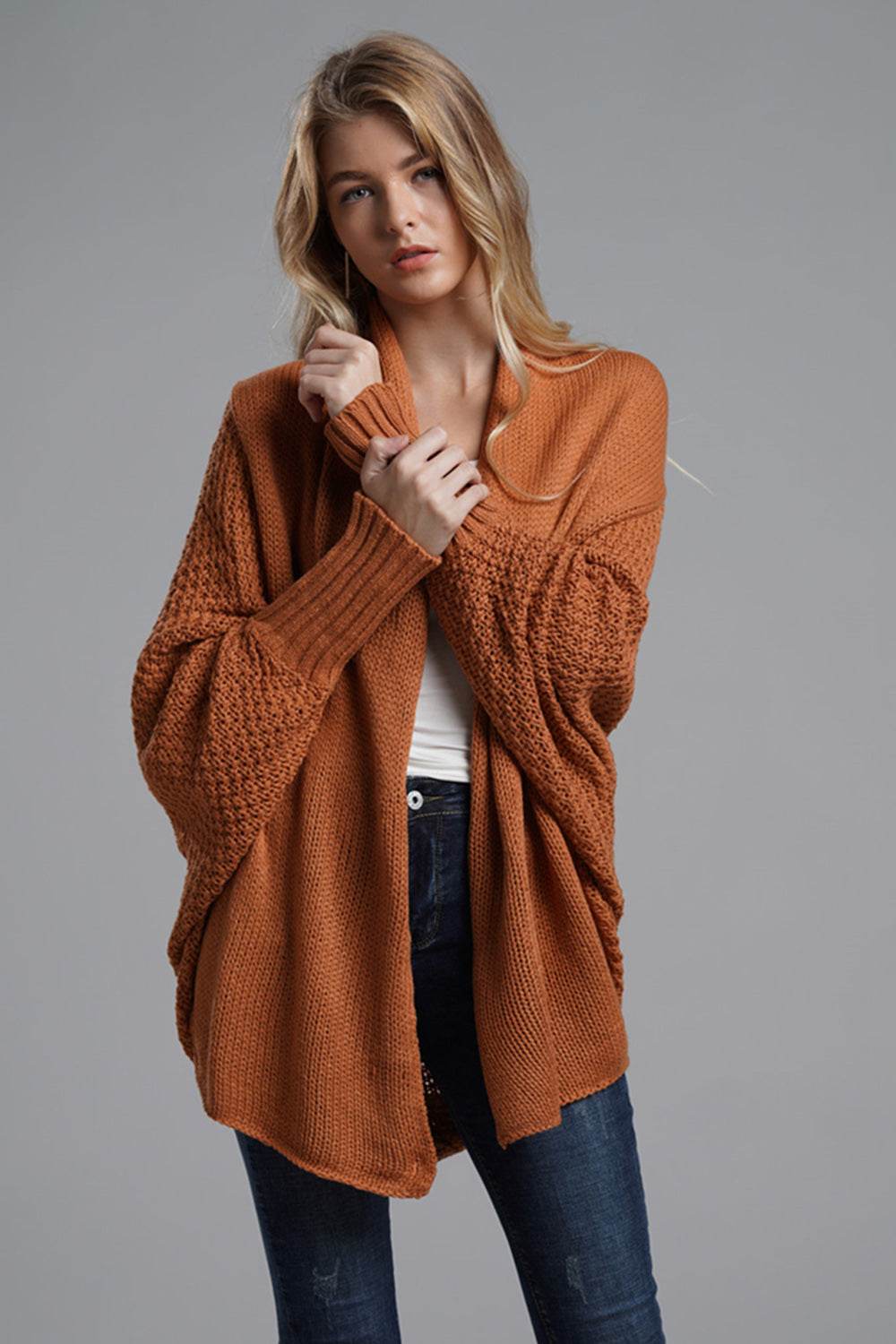 Open Front Batwing Sleeve Cardigan - Delanoir