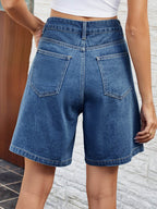 High Waist Denim Shorts with Pockets - Delanoir