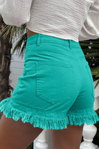 Raw Hem High Waist Denim Shorts - Delanoir