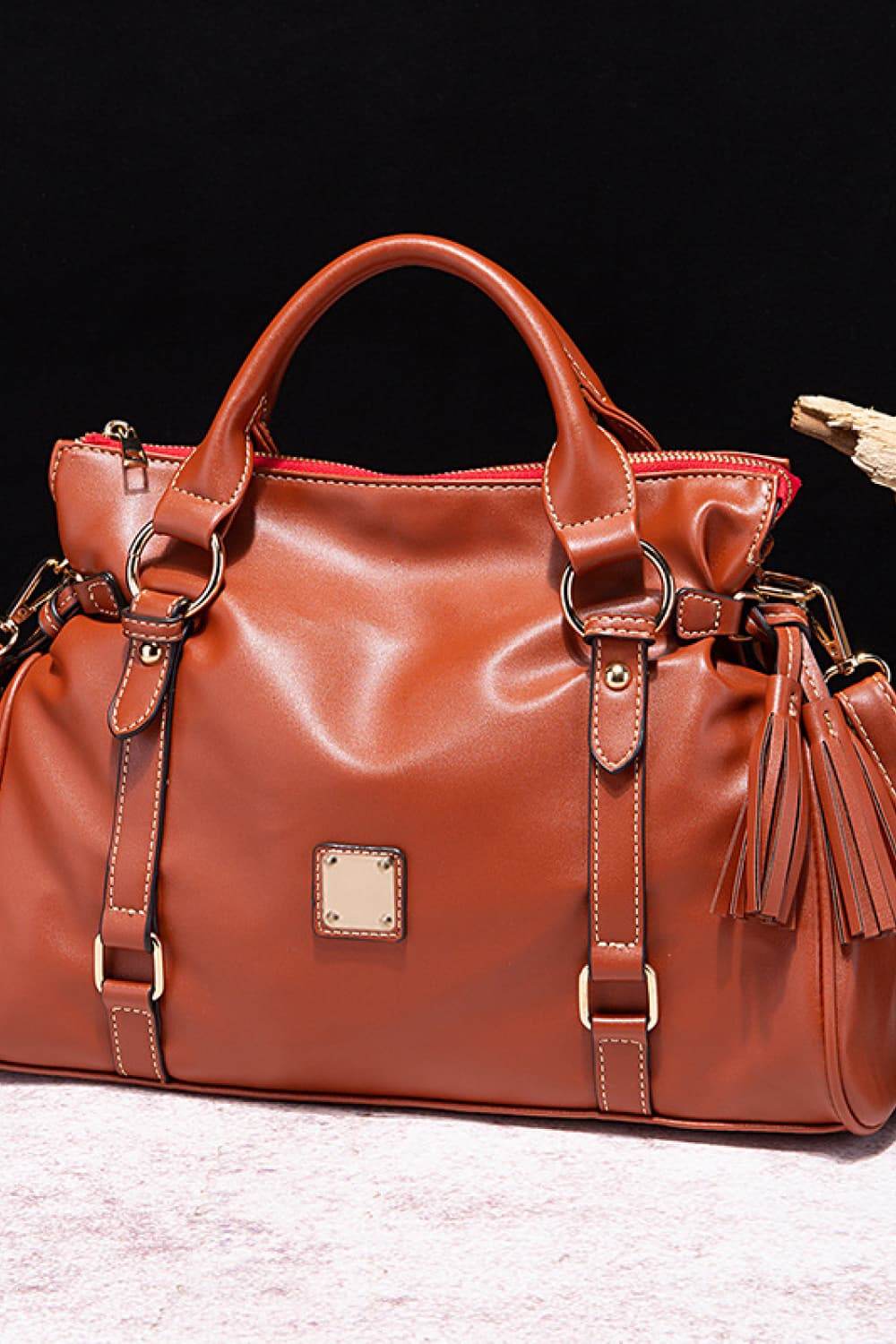 PU Leather Handbag with Tassels - Delanoir