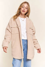 And The Why Teddy Sherpa Button Down Curved Hem Shacket - Delanoir