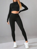 Mock Neck Long Sleeve Top and Leggings Active Set - Delanoir