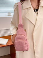 Corduroy Solid Color Crossbody Bag - Delanoir