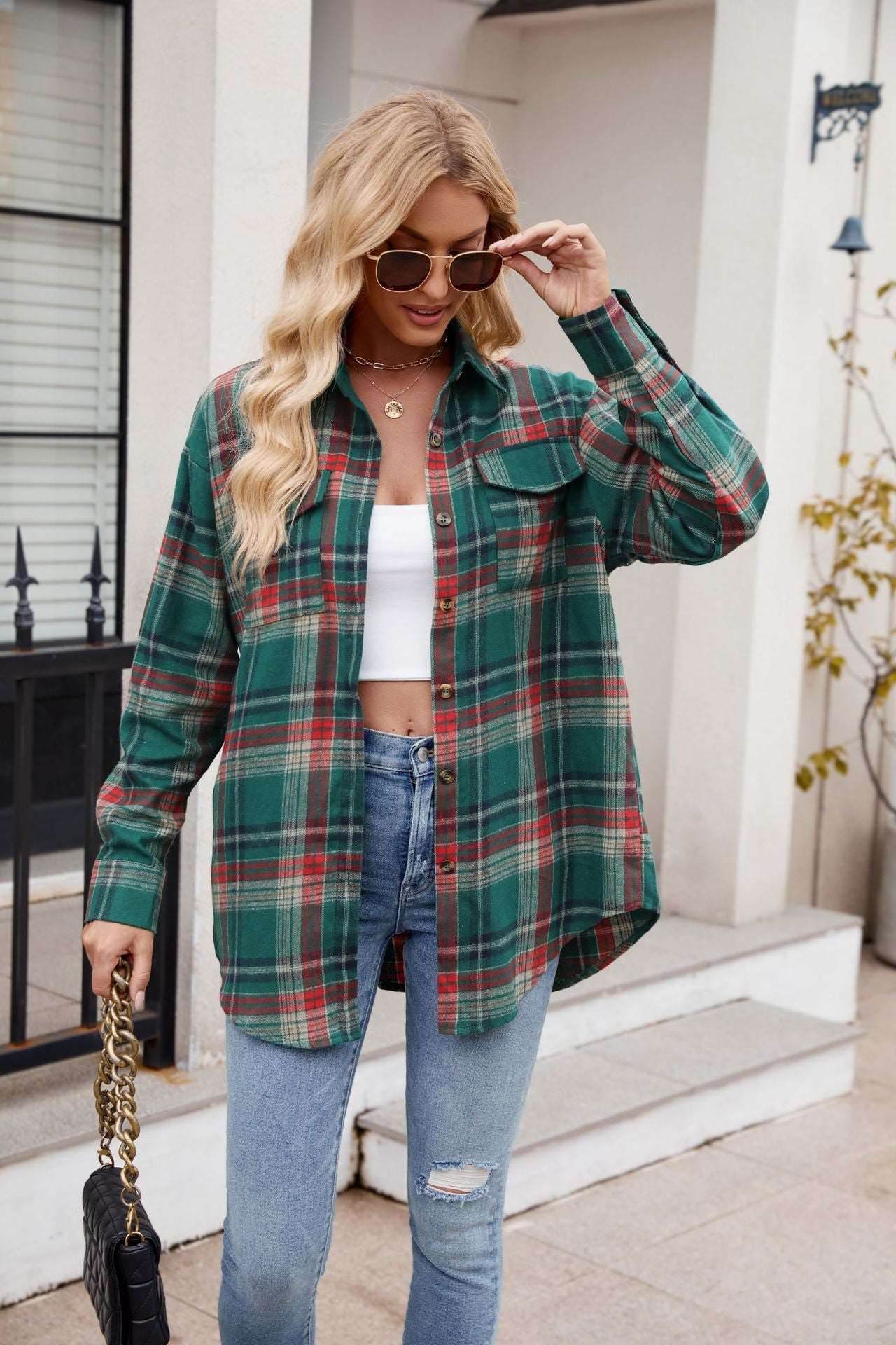 Mandy Plaid Button Up Long Sleeve Shirt - Delanoir