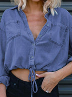 Tie Detail Denim Top - Delanoir