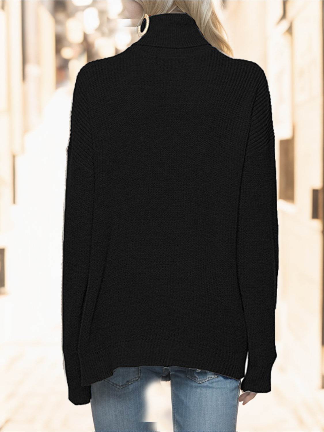 Turtleneck Drop Shoulder Long Sleeve Sweater - Delanoir