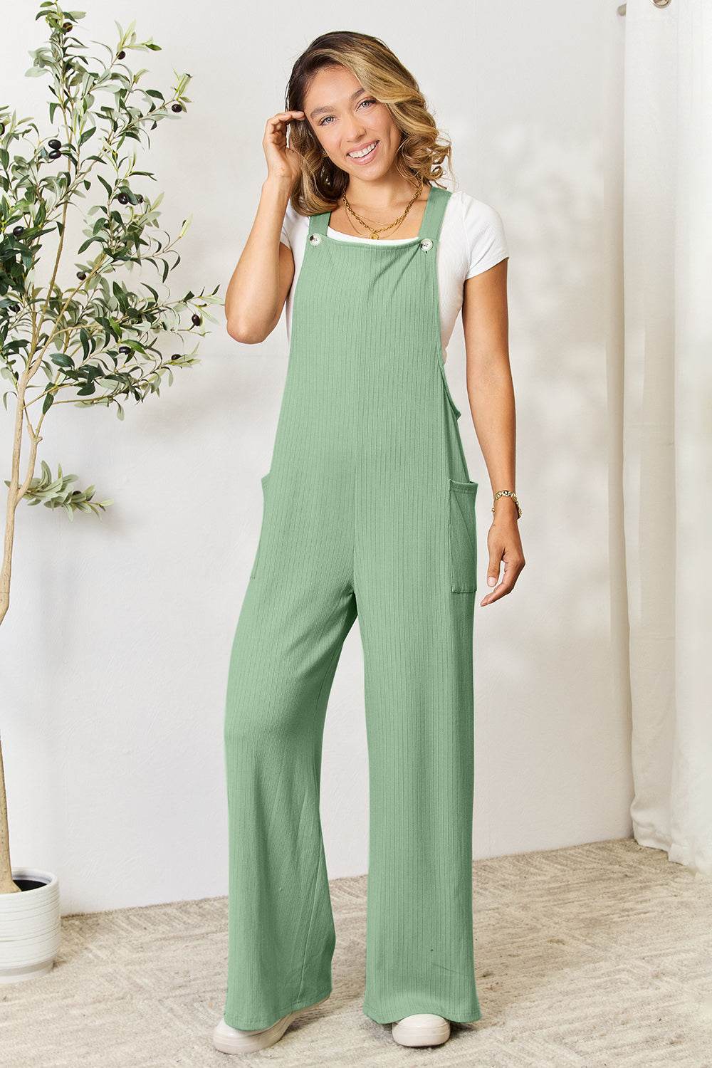 Double Take Full Size Wide Strap Overall with Pockets - Delanoir