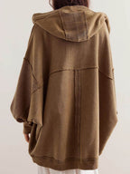 Exposed Seam Open Front Batwing Sleeve Hooded Cardigan - Delanoir