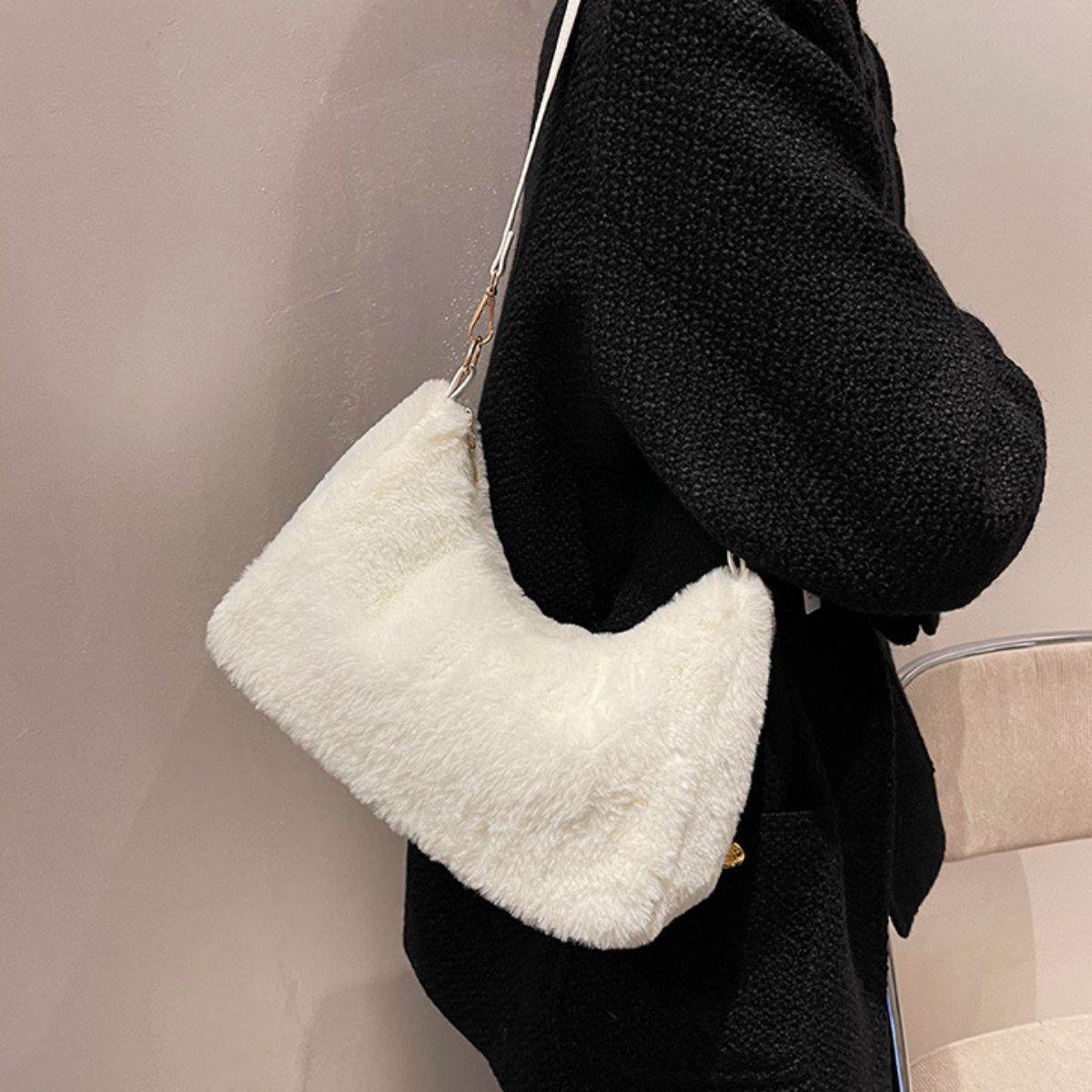 Faux Fur Removable Strap Shoulder Bag - Delanoir