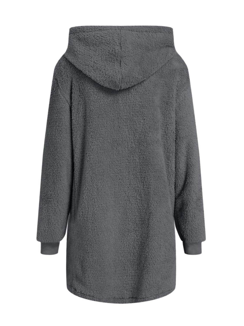 Fuzzy Pocketed Zip Up Long Sleeve Hooded Jacket - Delanoir