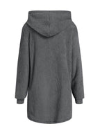 Fuzzy Pocketed Zip Up Long Sleeve Hooded Jacket - Delanoir