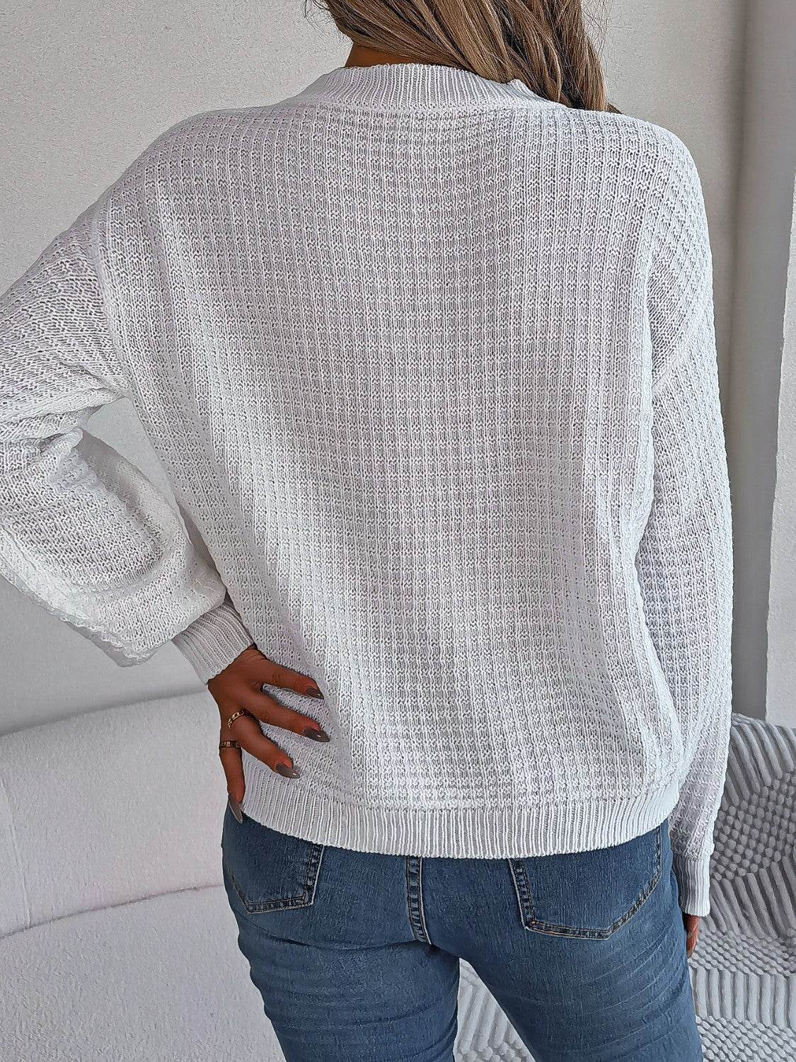 Cable-Knit Round Neck Long Sleeve Sweater - Delanoir