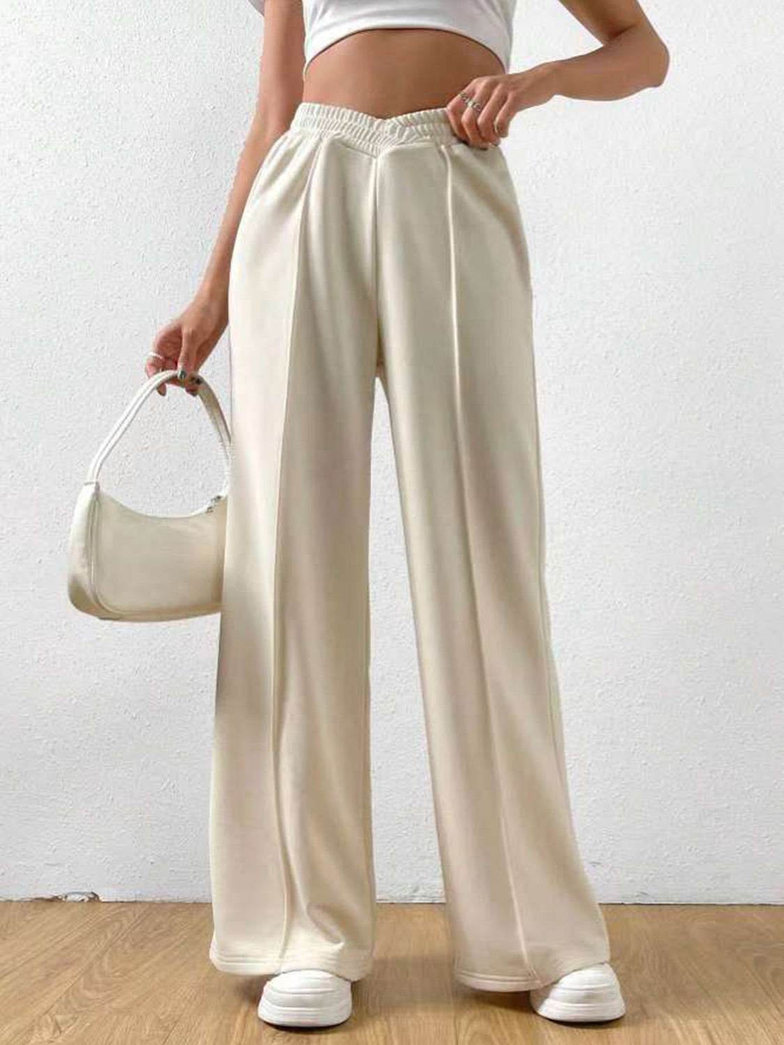 Elastic Waist Wide Leg Pants - Delanoir