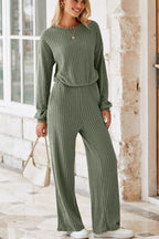 Round Neck Long Sleeve Jumpsuit - Delanoir